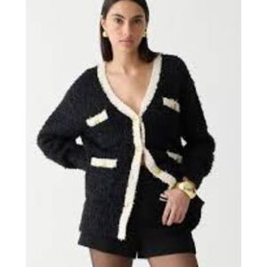 J.Crew Longer Sweater Lady Jacket Textured Contrast Yarn Cardigan Coatigan Sz M
